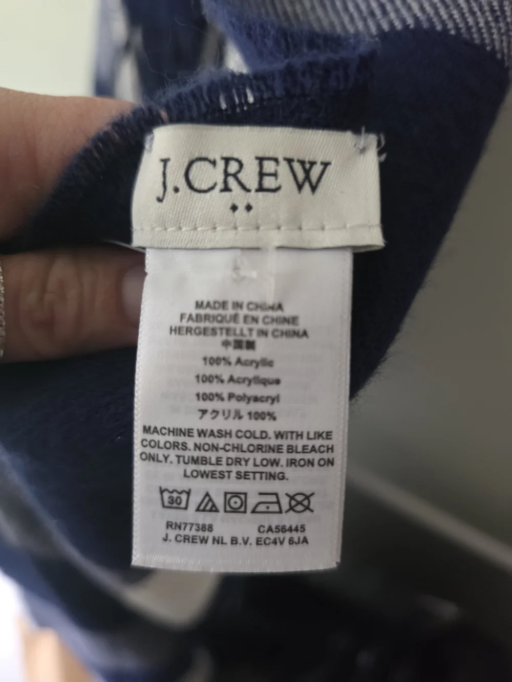 J.Crew Plaid Cape Scarf Poncho Wrap with Armholes Blue and White Buffalo Plaid
